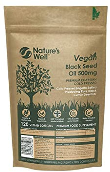 Black Seed Oil Softgel Capsules, 120 Vegetarian 500mg Capsules, Non-GMO, Egyptian Cold Pressed Nigella Sativa Black Cumin Seed Oil, Made in UK, Halal & Kosher – Pouch