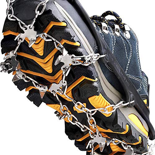 YAMAZA 1 Paar Steigeisen für Bergschuhe Ice Klampen Schuhkrallen Mit 19 Edelstahl Zähnen, Echt Steigeisen für Wanderschuhe, Schneeschuhe Schuhspikes Schneeketten für Kletter Bergsteige Wander