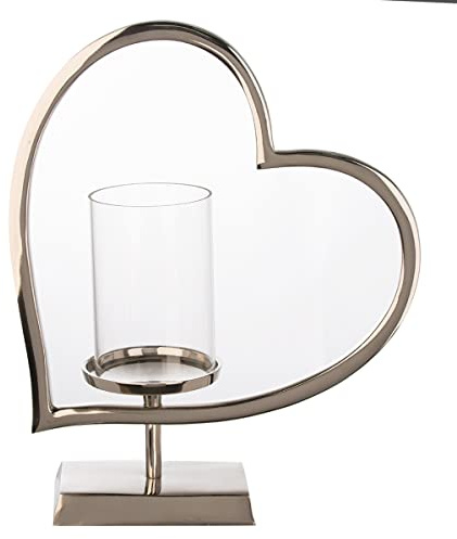Casablanca Leuchter Herz aus Aluminium - mit Teelichhalter aus Glas - Geschenk Geburtstag Weihnachten für Frauen - Höhe 34 cm