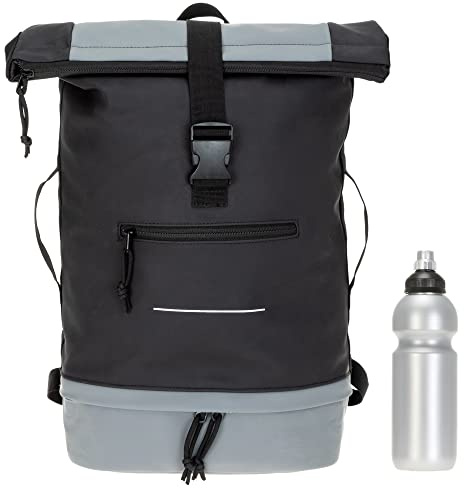 Elephant Kurier Rucksack Plane Time Bag COMP 12823 Bi Color Schwarz-Grau +f | Fahrradrucksack Kurierrucksack Roll Top Bodenfach DIN A4 mit Laptopfach
