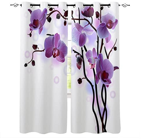 MYQF Kinder Vorhang Blickdicht Thermovorhang Lila Phalaenopsis-Orchidee Vorhang Blickdicht Thermovorhang Verdunkelungsvorhänge mit Ösen für Wohnzimmer Schlafzimmer Kinderzimmer 150x166cm