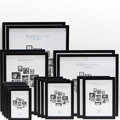 17 tlg. Foto Bilderrahmen-Set in Schwarz in verschiedenen, unterschiedlichen Größen. Für Fotowände & Bilderwände mit schwarzen Bilderrahmen, Hochformat & Querformat geeignet. Von 10x15cm bis 30x40cm