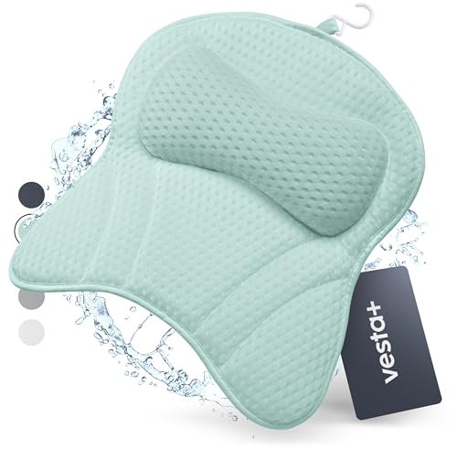 Vesta+ Badewannenkissen Mint L mit Saugnäpfen, Badekissen Testsieger als Badewannenkissen Nacken – Nackenkissen Badewanne, Das Badekissen für Badewanne, Badewannen Kissen – Duschkissen Badewanne