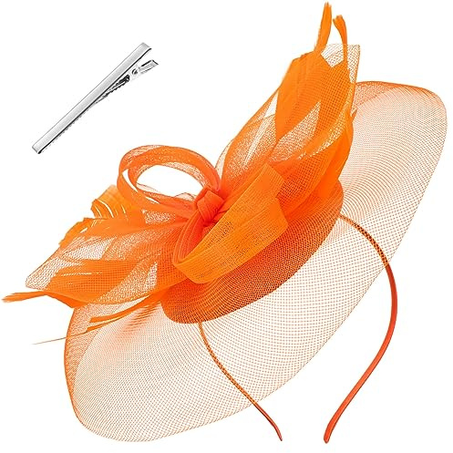 ABOOFAN Fascinator Hüte für Frauen Teeparty Stirnband Kopfbedeckung Hochzeit Cocktail Halloween Zubehör Schwarz, Orange, One size