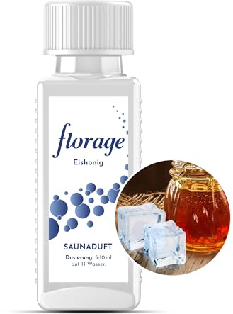 Florage 100ml Saunaaufguss EISHONIG - 50 Jahre Erfahrung als deutsche Duftmanufaktur, hochergiebiges Aufgussmittel für die Sauna, viele Aufguss Düfte, vegan und ohne Tierversuche, auch als Set