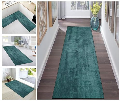 Korridor Teppich Flur Läufer Teppich Läufer Flur rutschfest Grün Korridor Küchenteppich Waschbar Meterware Teppichläufer Lang for Corridor Schlafzimmer Wohnzimmer Polyester Meterware Anpassbar