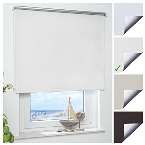 Ourdeco Rollo, Fenster Rollo, Kettenzug-Rollo / 172 x 180 cm (Breite x Höhe), leinen Silber/Thermo-Beschichtung, Verdunkelnd, Blickdicht/Breiten 60-200 cm/viele Farben