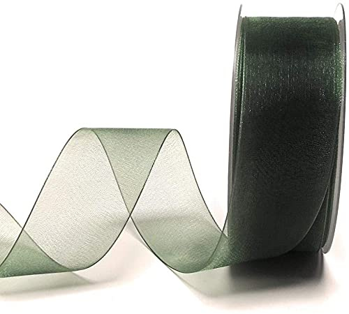 s.dekoda Schleifenband 50m x 40mm Tannengrün - Grün Organza Chiffon Geschenkband Organzaband [1350-111]