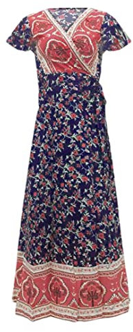 ERFMFKL Vestito floreale lungo del fiore della boemia del manicotto delle signore del vestito da partito delle donne, Blu reale, XL