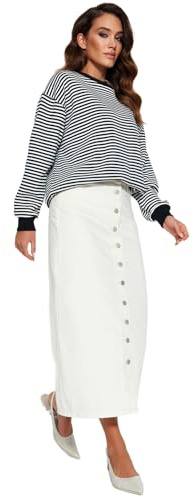 Trendyol Damen Gerade Maxi Eine Linie Hijab-Rock Jupe, Ecru, 40 aux Femmes