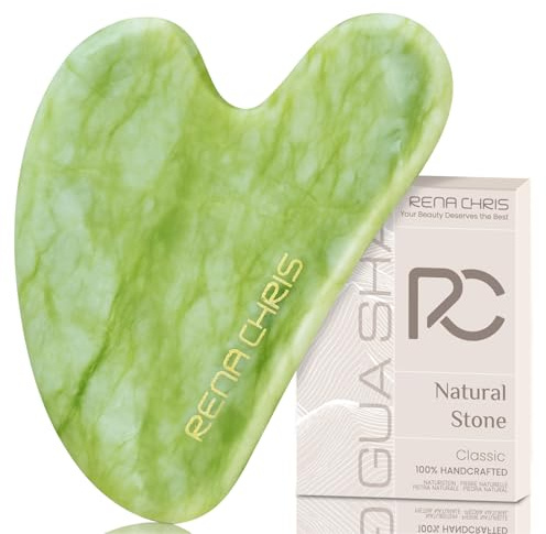 Rena Chris Gua Sha en Jade Naturel Masseur pour Sculpter la Ligne de la Mâchoire et Réduire les Poches - Accessoire de Soins de la Peau (Vert Clair)