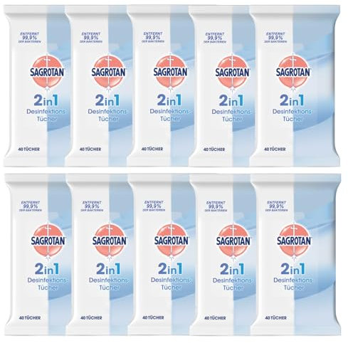Sagrotan 2in1 Desinfektions-Tücher, für Hände und Oberflächen 10 x 40 Stück