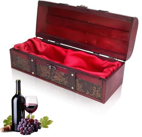 Cyrank Holz-Weinflaschen-Box, Vintage-Koffer, Weinflaschen-Geschenkbox, Vintage-Holz-Weinflaschen-Aufbewahrungsbox Für Rotwein, Champagner, Einzelflaschenverpackung, Weinkiste Mit Deckel Und Griff