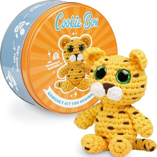 Cookie Box Häkeln-Kit für Anfänger - Lerne, Amigurumi Plüschtiere zu Häkeln - Geschenk für Kinder (ab 12) & Erwachsene - Anfängerfreundliches Garn mit Video-Tutorial - Leo | Häkelset Für Anfänger Mit Video Tutorial, Zum Häkeln Von Amigurumi Plüschtieren, Geschenk Ab 12 Jahren, Leo