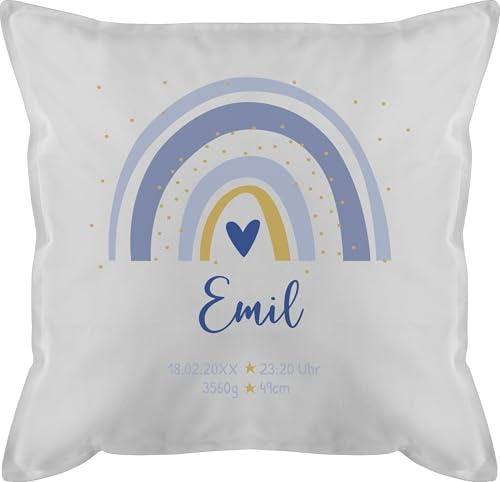 Kissen 50x50 - Zur - Geschenk Geburt mit Geburtsdaten Geschenk Regenbogen mit Name - 50 x 50 cm - Weiß - Customize Pillow for Baby Boy geburtskissen Geburtsgeschenk kopfkissen Junge