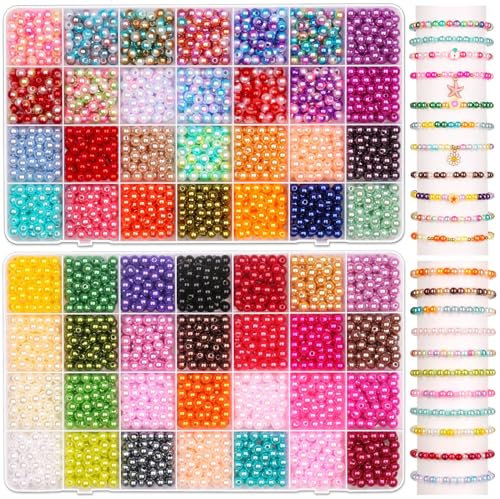 Anezus 4000er Perl Kit: 56 Farben, 6mm R6nde Perl f6r Ketten, Ohrringe & Broschen