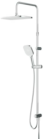AM.PM Duschset ohne Armatur, Chrom Edelstahl Duschsystem, Wassersparend Regendusche set, Überkopfbrause set, Duschgarnitur, eckige Kopfbrause 21x30cm Func