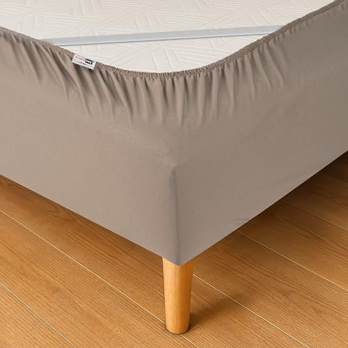 WRAPPYBAG Cache-Sommier 140 x 190 en Coton avec Élastiques – Rénovez et Modernisez Votre Ancien Sommier – Couleur Taupe - 6 Tailles Disponibles | Quatre élastiques à chaque coin, pour socle jusqu'à 17 cm - Ajustement sans plis, certifié Oeko-Tex, lavable à 40 °C