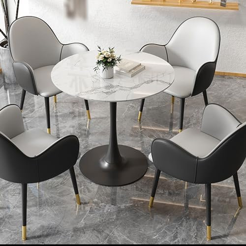 Konferenztisch- Und Stuhl Set Schlag- Und Kratzfest Trompetenförmige Basis Stabil und Nicht Zitternd Sitzfläche aus PU Hochdichte Schwammfüllung für Balkon, Esszimmer, Büro (Color : Light Gray+Dark g