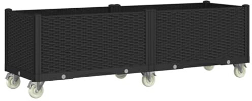 vidaXL Jardinera con Ruedas, Maceta para Verduras Plantas Flores, Macetero de Hierbas, Arriate para Jardín Patio Balcón Terraza, PP Negro