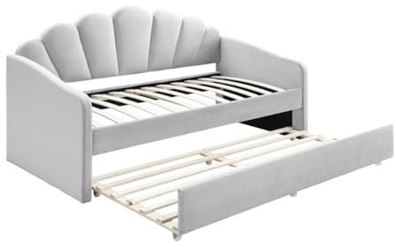Vente-unique - Ausziehbett Muschelform - 2 x 90 x 190 cm - Samt - Hellgrau - ELUSIA