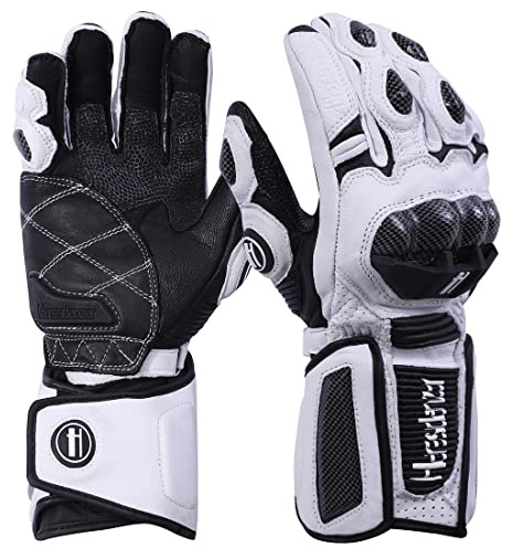 Harssidanzar Carbon Fiber Leather Motorcycle Gloves for Men & Women KM045UK