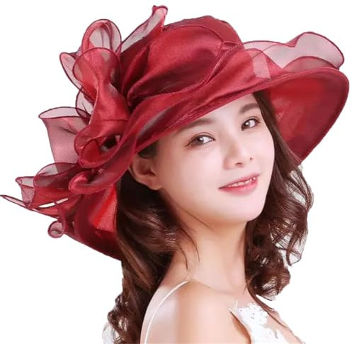 Eleganter Fascinator für Damen, Schleife, Sommer, Organza, breite Krempe, Derby-Hüte für Frauen, Kirche, Hochzeit, Strand, Sonnenkappe, faltbar, A-braun, Einheitsgröße