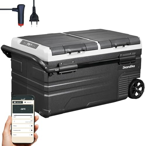 Skandika Auto-Gefrierbox 35 bis 55 L +10 ° bis -20 °C | Kompressor Kühlbox mit Trennwand, leise, Eco-Mode, mit 12 V Stecker oder Netzteil für Steckdose | Camping Kühlschrank für Auto, LKW, Bus, Camper