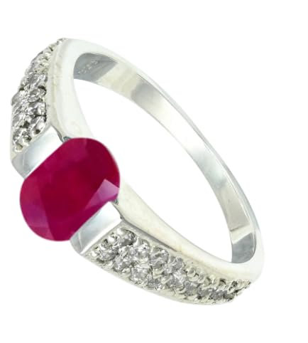 JEWELFORCE 925 Sterling Silber Rubin Lab Grown Edelstein Ring Herren Damen Steinbandring Alle Größen Ring Handgefertigter Schmuck JSR-1168AM_72 (22.9)