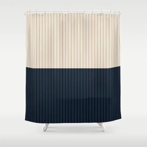 Duschvorhang 260x200 cm Beige Schwarz Streifen Duschvorhang Einfach Design modernes Textil Anti-schimmel Wasserdicht Waschbar Badvorhang für Badezimmer Badewannen Toilette mit 12 Haken