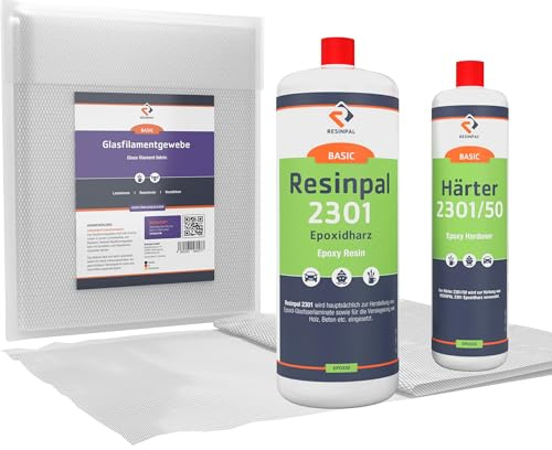 1,5kg Epoxidharz Resinpal 2301 mit Härter & 1m² Glasfilamentgewebe 163 g/m²|Epoxy-Gewebe-Set|Zum Laminieren & Gießen|Kunstharz Made in Germany|Komplett für Anfänger & Profis|Direkt vom Hersteller|