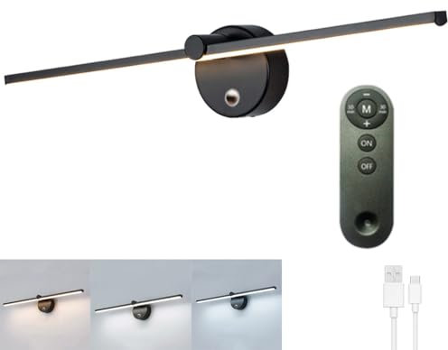 AoLa LED Akku Wandleuchte Innen mit Fernbedienun Touch Spiegelleuchte Drehbar Kabellos Lange Wandlampe mit Dimmbar und Timing Funktionen Nachttischlampe 5200mAh 6W (Schwarz)