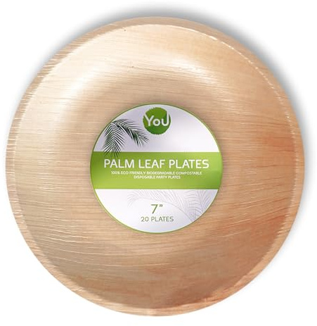 BamBoo You Pack of 20 Disposable Palm Leaf Plates 7 (18 x 18 cm) - Round Compostable & Disposable Plates, Eco Friendly, Natural Plates for Parties, Events, Hot Food, Microwave & Oven Safe