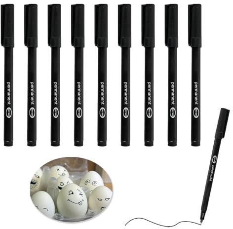 10 Pcs Permanent Marker Pens Black Fine Tip, Black Felt Tip Pens, Thin Doodling Pen, Indelible Marker Pen, Quick Drying & Waterproof Pens Set, Ideal for Plastic, Wood, Metal, Glass, Paper, Art, 0.5mm