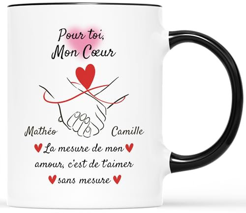 𝗖𝗔𝗗𝗘𝗔𝗨 𝗣𝗟𝗨𝗦 Mug Personnalisé Prénom - T'Aimer Sans Mesure - Cadeau Personnalisé Saint Valentin, Cadeau Romantique, Cadeau Couple Amoureux, Cadeau Couple, Mug Personnalisé Saint Valentin