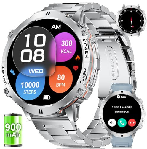 LIGE Smart klocka för män med Bluetooth-samtal, 1,75 tum AMOLED stegräknare klocka med 900 mAh batteri/110 + sportlägen/puls/sömnmonitor, Android iOS, smartklocka