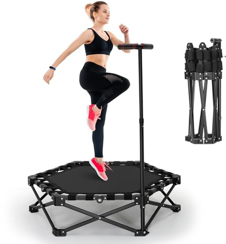 Lischwert Trampolino fitness da 101,6 cm con manubrio regolabile, silenzioso, mini trampolino elastico elastico per allenamento cardio per adulti, carico massimo 150 kg