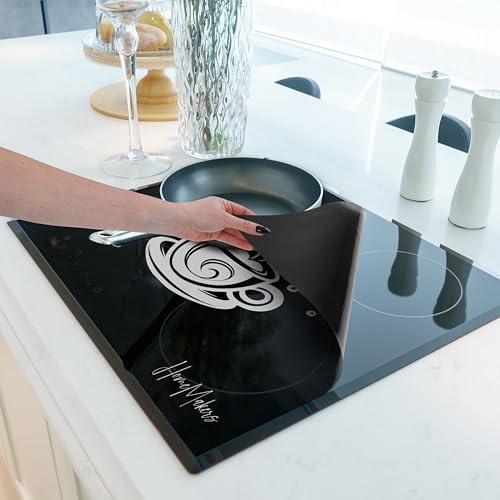 HomeMakers Induction Hob Protector Mat Large 61x53 cm, Heat Resistant Silicone Cover, Cut to Size, Easy Clean, Non-Slip Glass Hob Protector, Prevents Scratches and Spills, Translucent Coffee