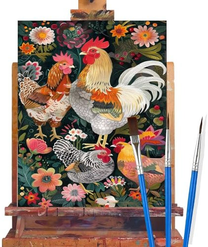 Malen Nach Zahlen Erwachsene Blume,Huhn Malen Nach Zahlen DIY set Handgemalt Ölgemälde,Mit Pinseln und Acrylfarbe,Bastelset Erwachsene Frauen für Geschenke und Home Wand Dekor (Rahmenlos,90x120cm) D13