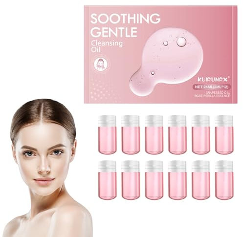 KUIRUNRX® Mini huile démaquillante, huile nettoyante douce, adoucissante, apaisante, huile nettoyante hydratante, démaquillante, 12 unités emballées individuellement, Pour les yeux et la bouche (rose)