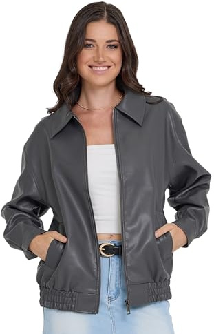 Steve Madden Leather Jacket Women – Faux Leather Oversized Bomber Jacket Women, Plus Size Motorcycle Jackets