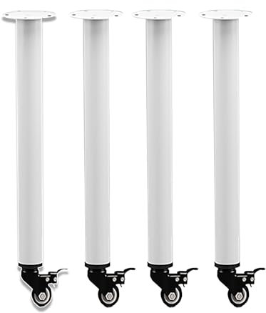 Patas de mesa ajustables con ruedas – 4 patas versátiles para muebles de comedor, mesas de café, escritorios, bancos de trabajo y salas de reuniones – Diseño moderno (color: blanco)
