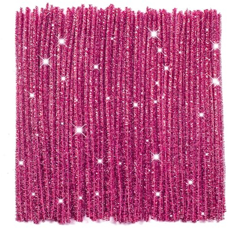 TOAOB Rosarot Glitzer Pfeifenreiniger zum Basteln 200 Stück Chenilledraht Biegeplüsch 30cm Lang und 6mm Breit für Basteln und Dekorieren