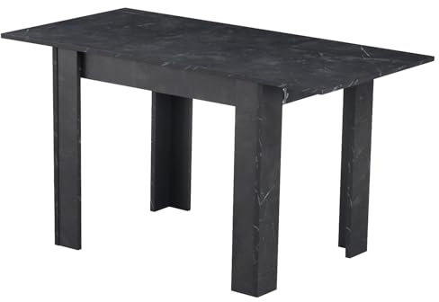 B&D home® LIVIUS Esstisch, ausziehbar 80–120 x 60 cm – moderner Küchentisch in Marmor Optik schwarz, platzsparend mit integrierter Aufbewahrung für Einlegeplatten, Holztisch für Küche & Esszimmer