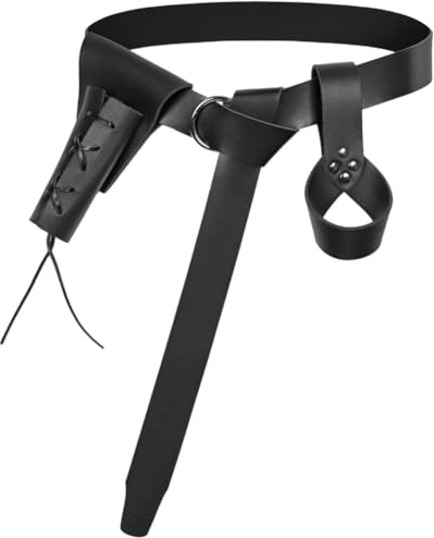 CALFOVERA 4 Ceinture Médiévale en Cuir PU de Chevalier Renaissance Fourreau D'Épée Étui Viking Étui pour Épée Accessoires Renaissance pour Hommes et Femmes Costume d'halloween Cosplay (Noir)