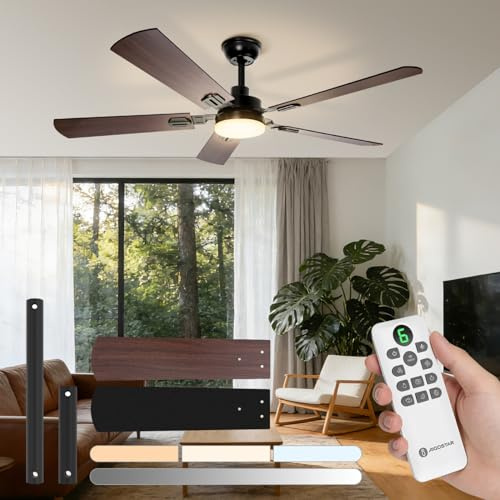 Aigostar Ventilatore da Soffitto con Luce e Telecomando Silenzioso 52‘’, 3000K/4000K/6000K Dimmerabile, 33W Motor DC Reversibile, 6 Velocità, Adatto per soggiorno, camera da letto, 2 pcs