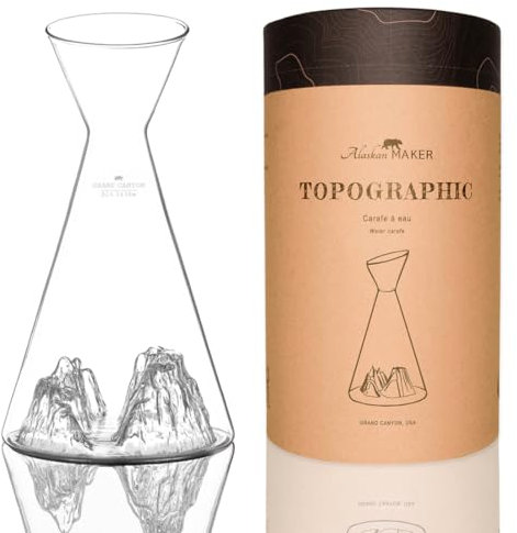 Alaskan MAKER Caraffa acqua 1 L | Cristallo di alta qualità soffiato a mano con rilievo montano | TOPOGRAPHIC (Grand Canyon)