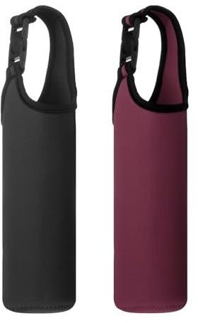 YELARXI Neoprene Water Bottle Sleeves, Water Bottle Carrier Insulators Beverage Bottle Can Sleeves with Carrying Handle, 3 in Fit for Hiking Cycling Camping Travel (2 Pack, Black/Dark Red)