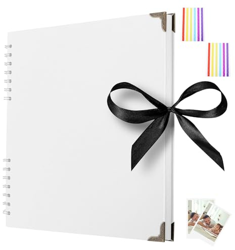 DDUP Album fotografico per scrapbooking, 60 pagine, 21 x 21 cm, carta kraft spessa, rilegatura a spirale, album per ritagli, foto di matrimonio, album dei ricordi, 180 g/m², ideale per ricordi (bianco