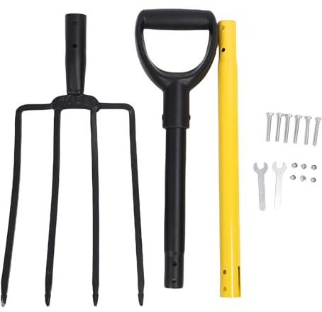 Haofy Fourche de Jardin Robuste avec 4 Dents en Acier Y Poignée Fourche à Bêcher pour Creuser Le Compostage Aération du Sol Ergonomique 46 Arbre de Bois Dur pour Jardinage